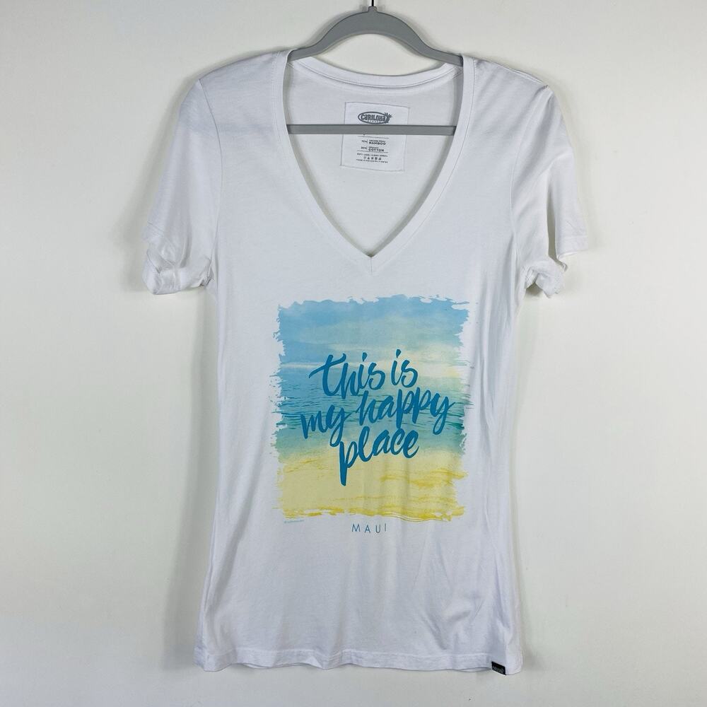 Cariloha T-Shirt Women's Medium White Happy Place Organic Cotton Bamboo Top Tee